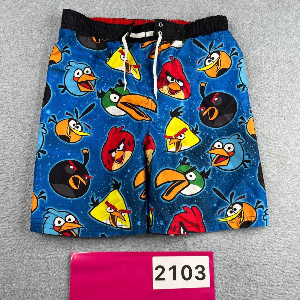 Angry Birds Print Youth Swim Shorts Size 8 Colorful Lined Swim beach